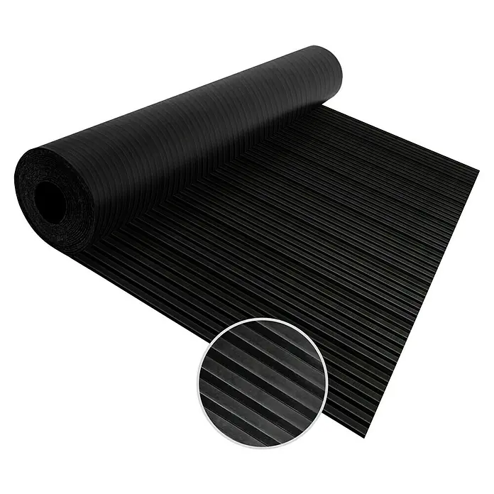 Floordirekt Läufer Breit gerippt - 200 x 120 x 0,3 cm, Schwarz - Eine Rolle schwarze, gerippte Gummimatte. Ideal für Bodenbeläge in Werkstätten, Garagen oder als rutschfeste Unterlage.