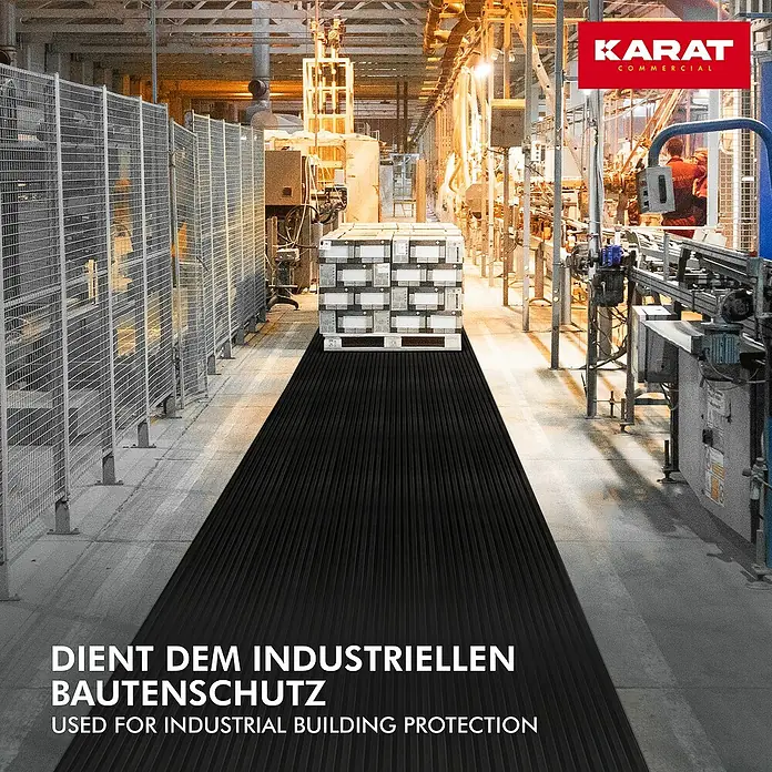 Floordirekt Läufer Breit gerippt - 200 x 120 x 0,3 cm, Schwarz - Industrieller Bodenschutz: Robuste, schwarze Bodenmatte schützt Böden in Industrieanlagen vor Beschädigungen und Verschmutzung.
