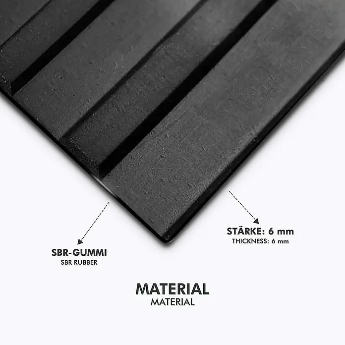 Floordirekt Läufer Breit gerippt - 350 x 100 x 0,6 cm, Schwarz - Das Bild zeigt eine schwarze Gummimatte aus SBR mit einer Dicke von 6 mm. Ideal als rutschfester Untergrund und widerstandsfähiges Material.