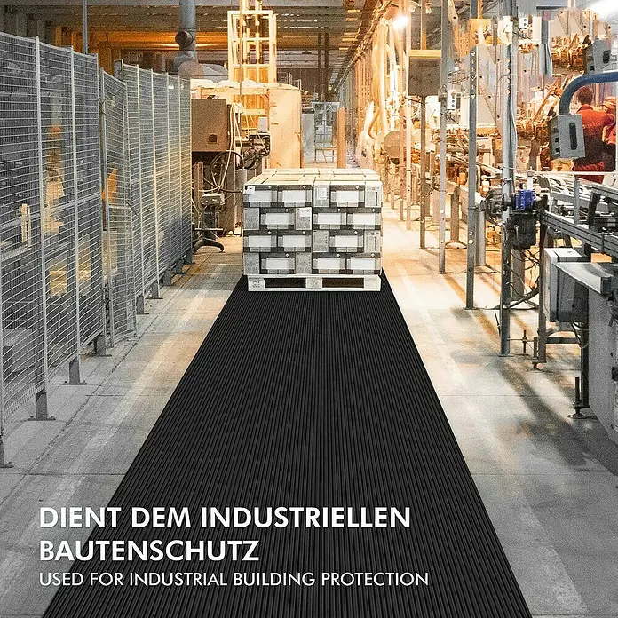 Floordirekt Läufer Breit gerippt - 350 x 100 x 0,6 cm, Schwarz - Die gerippte Gummimatte schützt Industrieböden vor Beschädigungen. Robuster Bodenschutz für Produktionsstätten und Lagerhallen.