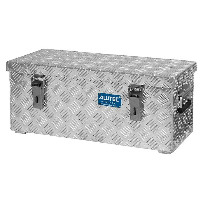 Alutec München Aufbewahrungs- & Transportbox R37 - 622 x 275 x 270 mm, 37 l - Silberne Alutec Werkzeugkiste mit Riffelblechmuster, ideal für den sicheren Transport von Werkzeugen. Robust und langlebig.