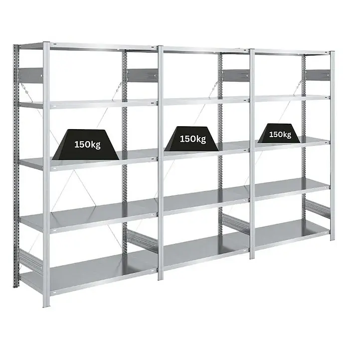 Proregal Metallregal SILVER MAMBA - H x B x T: 200 x 300 x 50 cm, Traglast pro Boden: 150 kg, Anzahl Böden: 5 Stk., Stecken, Verzinkt