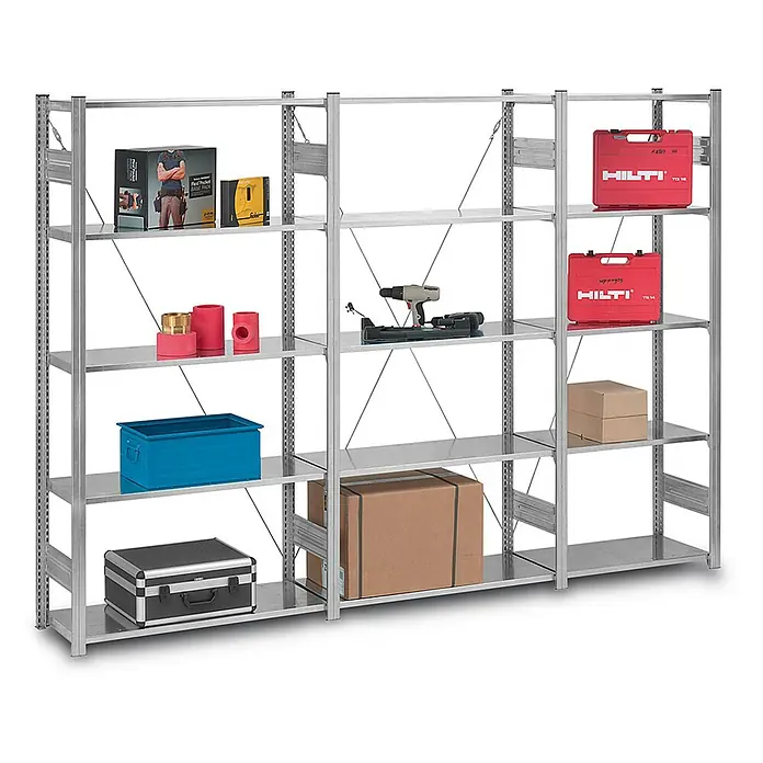 Proregal Metallregal MAGNUS Stecksystem - H x B x T: 250 x 75 x 50 cm, Traglast pro Boden: 125 kg, Anzahl Böden: 6 Stk., Stecken, Verzinkt