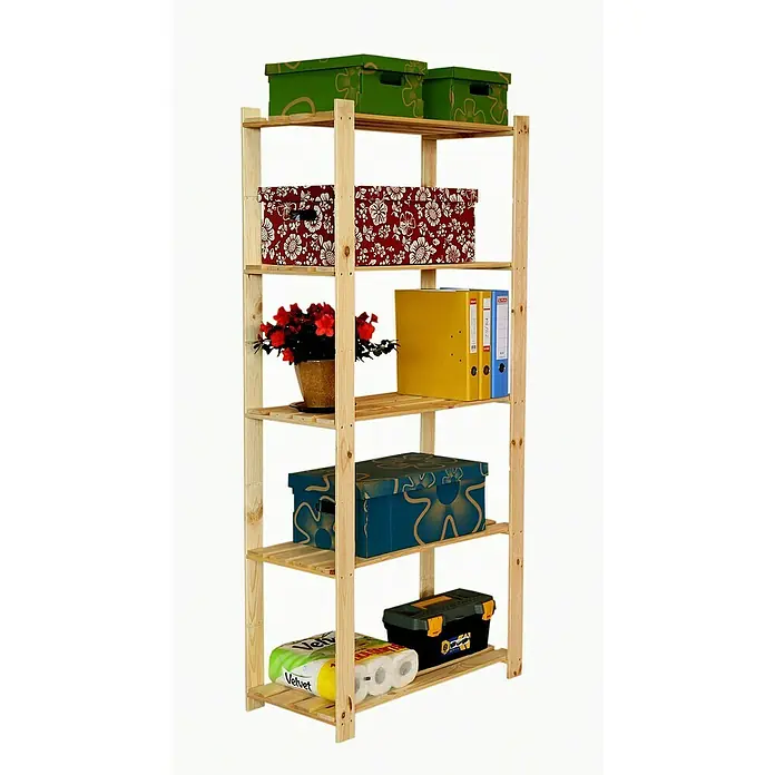 Proregal Holzregal PINEPEAK - H x B x T: 170 x 80 x 38 cm, Anzahl Böden: 5 Stk., Schrauben, Natur