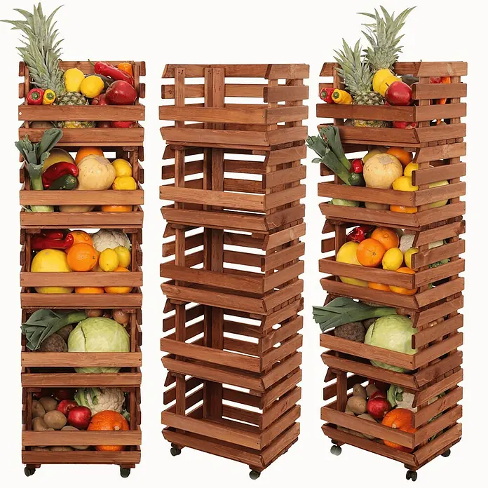 Proregal Holzregal Gemüseregal VeggieRoll mit Rollen - Anzahl Böden: 5 Stk., Schrauben, Braun