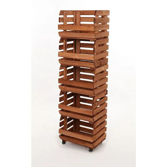 Proregal Holzregal Gemüseregal VeggieRoll mit Rollen - Anzahl Böden: 5 Stk., Schrauben, Braun
