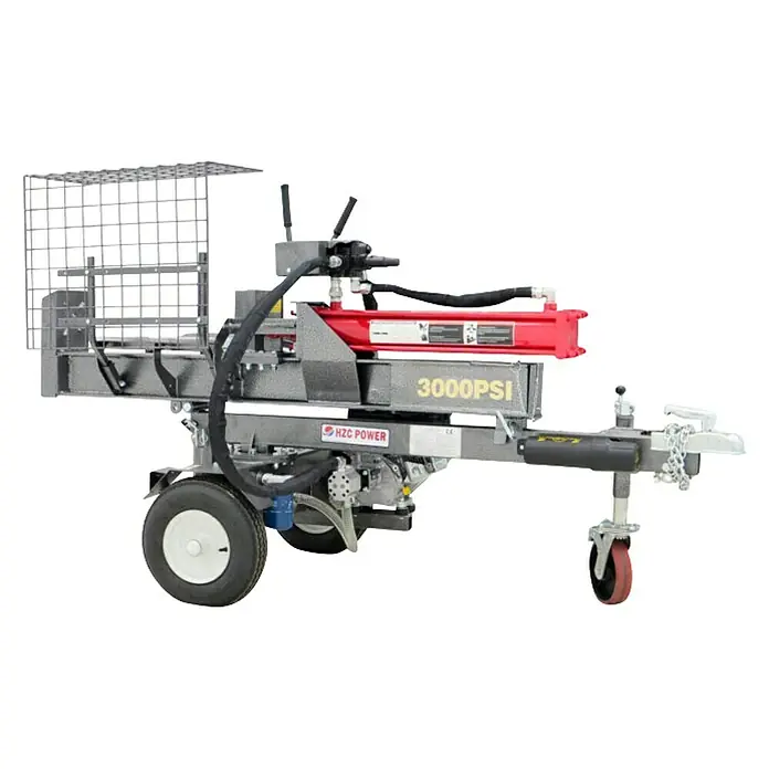 HZC Power Holzspalter HS30245 - 30 t, Max. Spaltgutlänge: 600 mm - Das Bild zeigt einen robusten Holzspalter mit hoher Spaltkraft und praktischem Fahrgestell für einfachen Transport.