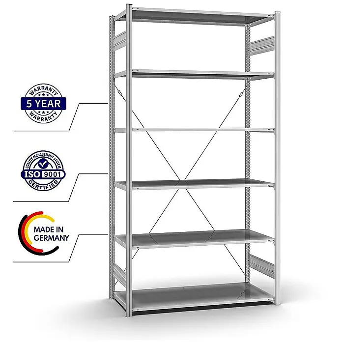 Proregal Metallregal MAGNUS Stecksystem - H x B x T: 250 x 130 x 60 cm, Traglast pro Boden: 110 kg, Anzahl Böden: 6 Stk., Stecken, Verzinkt