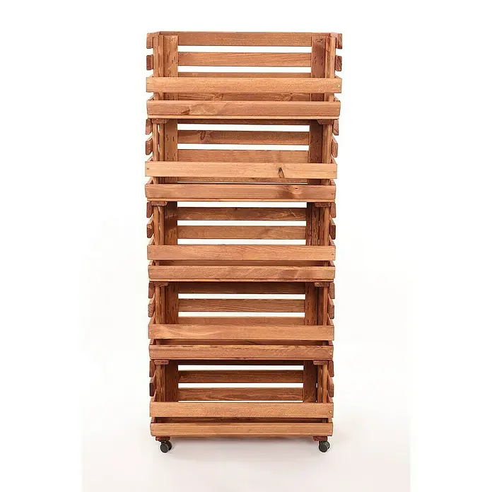 Proregal Holzregal Gemüseregal VeggieRoll mit Rollen - Anzahl Böden: 5 Stk., Schrauben, Braun