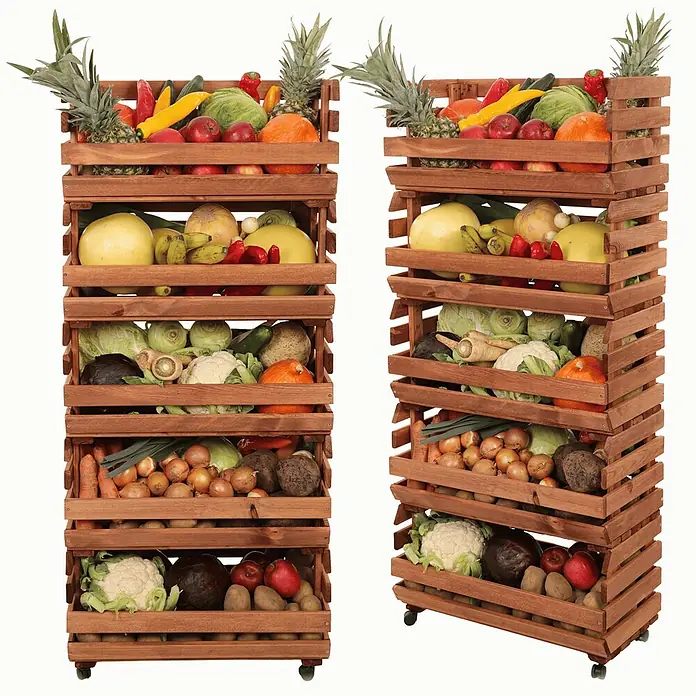 Proregal Holzregal Gemüseregal VeggieRoll mit Rollen - Anzahl Böden: 5 Stk., Schrauben, Braun