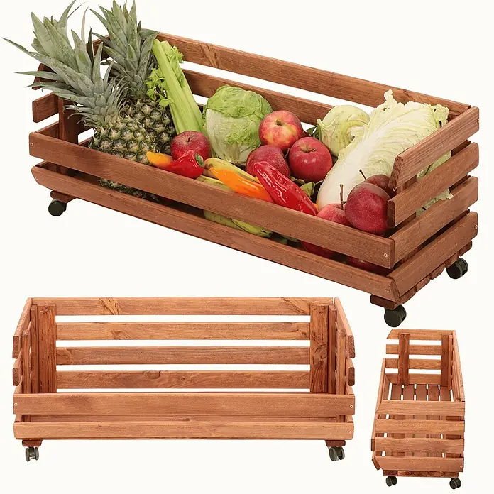 Proregal Holzregal Gemüseregal VeggieRoll mit Rollen - Anzahl Böden: 1 Stk., Schrauben, Braun