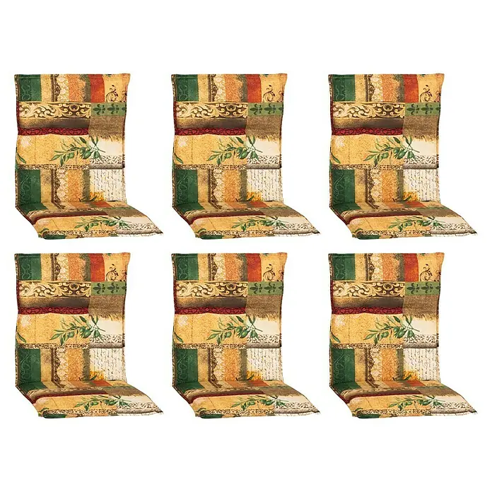 beo Gartenmöbel-Auflage Glasgow - Hochlehner, 6 Stk., L x B x H: 100 x 48 x 5 cm, Baumwolle, Poylester, Gelb/Grün - Ein Set von sechs dekorativen Stuhlkissen mit einem lebendigen, mehrfarbigen Patchwork-Muster für zusätzlichen Komfort und Stil.