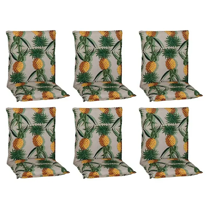 beo Gartenmöbel-Auflage Treffelstein - Niederlehner, 6 Stk., L x B x H: 98 x 46 x 8 cm, Baumwolle, Polyester, Grün/Gelb - Diese sechs Stuhlkissen mit Ananas-Motiv bringen tropisches Flair in Ihr Zuhause und bieten gleichzeitig hohen Sitzkomfort.