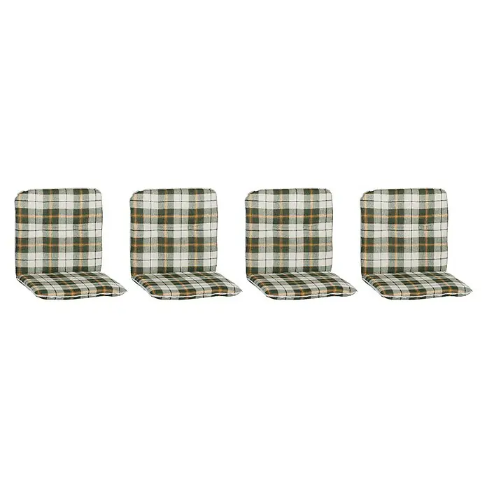 beo Gartenmöbel-Auflage Ejina - Niederlehner, 4 Stk., L x B x H: 96 x 47 x 5 cm, Baumwolle, Polyester, Grün - Vier karierte Stuhlkissen in Grün- und Beigetönen. Die Kissen sind weich und bequem, ideal für Esszimmer oder Küche.