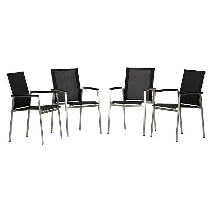 Acamp Stapelsessel Auris - 4 Stk., Stapelbar, Schwarz, B x T x H: 55 x 60 x 90 cm - Stapelbare Besucherstühle mit Armlehnen und silberfarbenem Gestell für Büro oder Konferenz. Bequeme Sitzgelegenheit mit Netzstoffbezug.