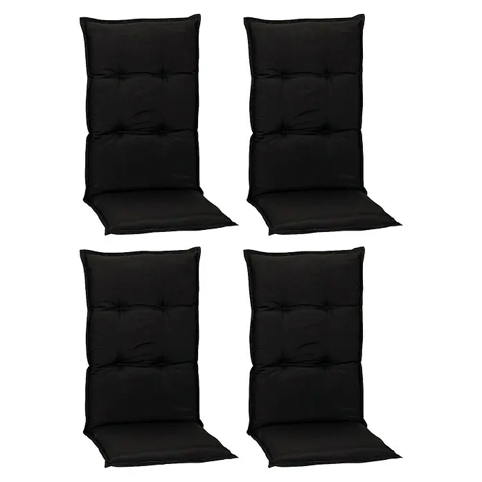 beo Gartenmöbel-Auflage Trabzon - Hochlehner, 4 Stk., L x B x H: 118 x 46 x 8 cm, Baumwolle, Polyester, Schwarz - Diese vier stilvollen, schwarzen Stuhlkissen bieten Komfort und Eleganz für Ihre Gartenmöbel. Ideal für entspannte Stunden im Freien.