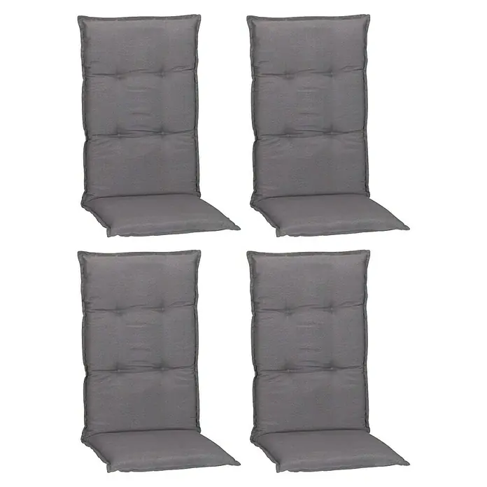 beo Gartenmöbel-Auflage Tanana - Hochlehner, 4 Stk., L x B x H: 118 x 46 x 8 cm, Baumwolle, Polyester, Schaumvlies, Grau - Vier graue Gartenstuhlauflagen, die Komfort und Stil für den Außenbereich bieten. Ideal, um Gartenmöbeln eine bequeme Note zu verleihen.