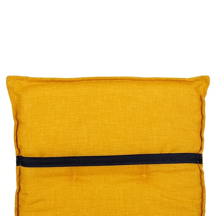 beo Gartenmöbel-Auflage Brovine - Hochlehner, 4 Stk., L x B x H: 118 x 50 x 6 cm, Baumwolle, Polyester, Gelb - Goldgelbes Sitzkissen mit dunklem Band zur Befestigung. Ideal für Stühle oder Bänke im Innen- und Außenbereich. Komfort und Stil vereint.