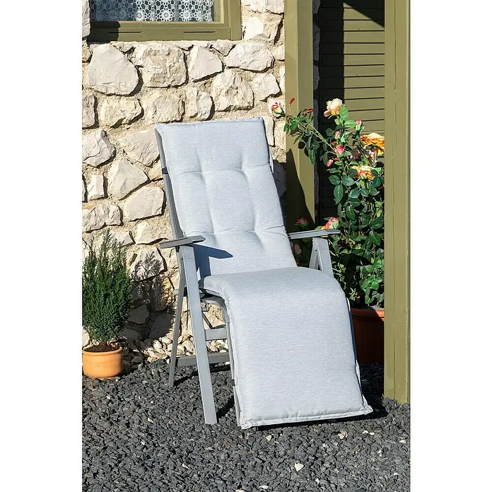 beo Gartenmöbel-Auflage Taipeh - Relaxsesselauflage, 1 Stk., L x B x H: 171 x 50 x 6 cm, Baumwolle, Polyester, Grau - Gemütliche graue Liege mit weicher Polsterung im Garten, ideal zum Entspannen und Sonnenbaden im Freien.