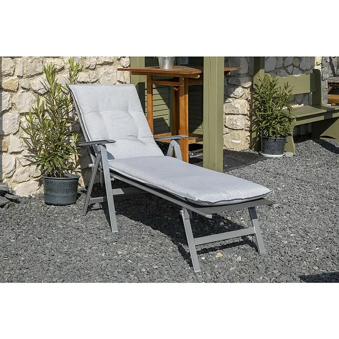 beo Gartenmöbel-Auflage Taipeh - Liegenauflage, 1 Stk., L x B x H: 193 x 60 x 6 cm, Baumwolle, Polyester, Grau - Sonnenliege aus grauem Metall mit grauer Polsterung, ideal zum Entspannen im Garten oder auf der Terrasse.