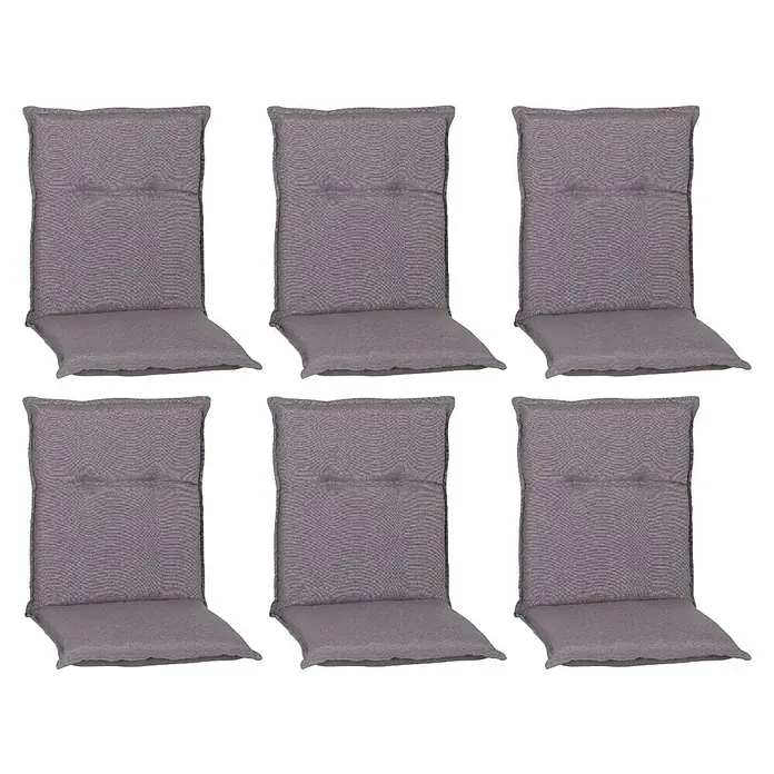 beo Gartenmöbel-Auflage Tanana - Niederlehner, 6 Stk., L x B x H: 98 x 46 x 8 cm, Baumwolle, Polyester, Grau - Abbildung von sechs grauen Stuhlkissen mit hoher Rückenlehne, ideal für Gartenmöbel und zum Entspannen im Freien.