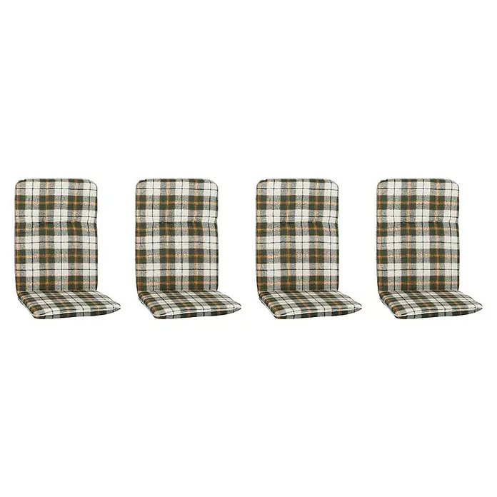 beo Gartenmöbel-Auflage Ejina - Hochlehner, 4 Stk., L x B x H: 114 x 47 x 5 cm, Baumwolle, Polyester, Hellgrün - Vier Stühle mit karierten Bezügen. Perfekt für Esszimmer oder Küche, bieten sie Komfort und Stil mit ihrem klassischen Design.