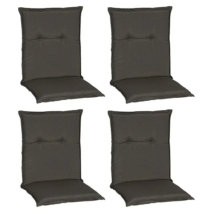 beo Gartenmöbel-Auflage Trier - Niederlehner, 4 Stk., L x B x H: 98 x 46 x 8 cm, Baumwolle, Polyester, Schwarz - Hier sind vier dunkelgraue Stuhlkissen für den Innen- und Außenbereich. Diese robusten Kissen bieten Komfort und Stil für Ihre Gartenmöbel.