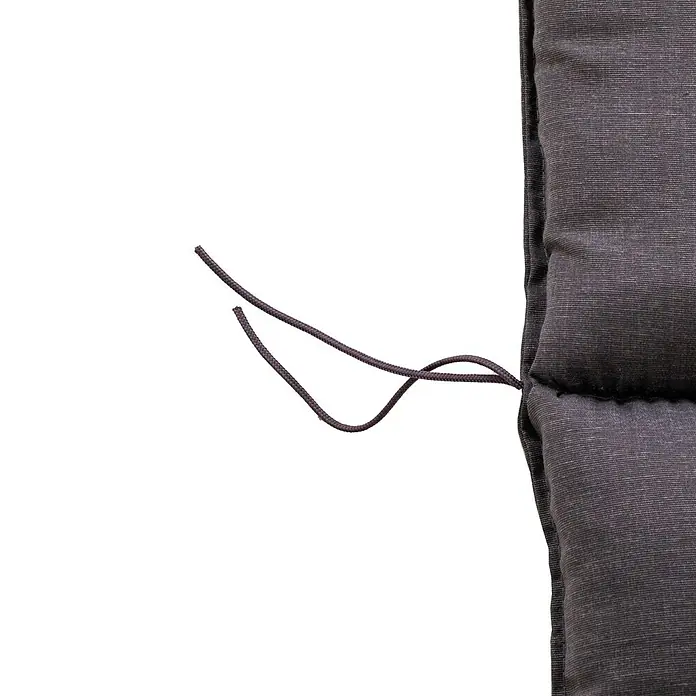 beo Gartenmöbel-Auflage Belsh - Liegenauflage, 1 Stk., L x B x H: 193 x 60 x 6 cm, Baumwolle, Polyester, Dunkelgrau - Nahaufnahme eines grauen Sitzkissens mit dunkler Kordel zur Befestigung, ideal für Gartenmöbel und bequemes Sitzen im Freien.