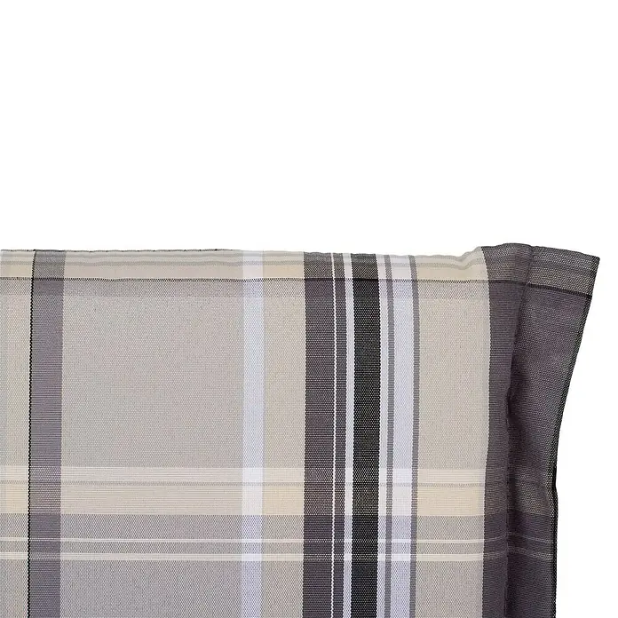beo Gartenmöbel-Auflage Atika - Niederlehner, 4 Stk., L x B x H: 100 x 52 x 8 cm, Dralon, Polyester, Grau/Weiß - Nahaufnahme eines grau karierten Kissens mit elegantem Design und feiner Textur. Perfekt für eine stilvolle Dekoration und hohen Komfort.