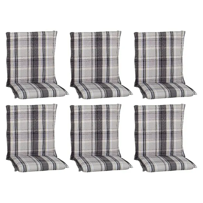 beo Gartenmöbel-Auflage Atika - Niederlehner, 6 Stk., L x B x H: 100 x 52 x 8 cm, Dralon, Polyester, Grau/Weiß - Sechs karierte Stuhlkissen für zusätzlichen Komfort und Stil in Ihrem Zuhause. Perfekt für drinnen und draußen.