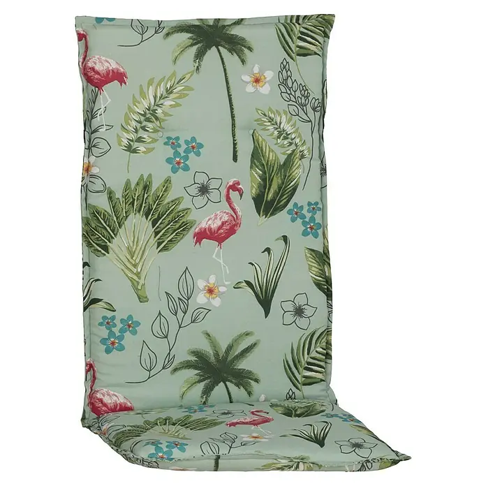 beo Gartenmöbel-Auflage Genua - Niederlehner, 6 Stk., L x B x H: 120 x 48 x 5 cm, Baumwolle, Polyester, Grün - Auflagen für Gartenmöbel mit tropischem Muster und Flamingos, ideal für eine entspannte Atmosphäre im Freien. Bequeme und stilvolle Sitzgelegenheit.