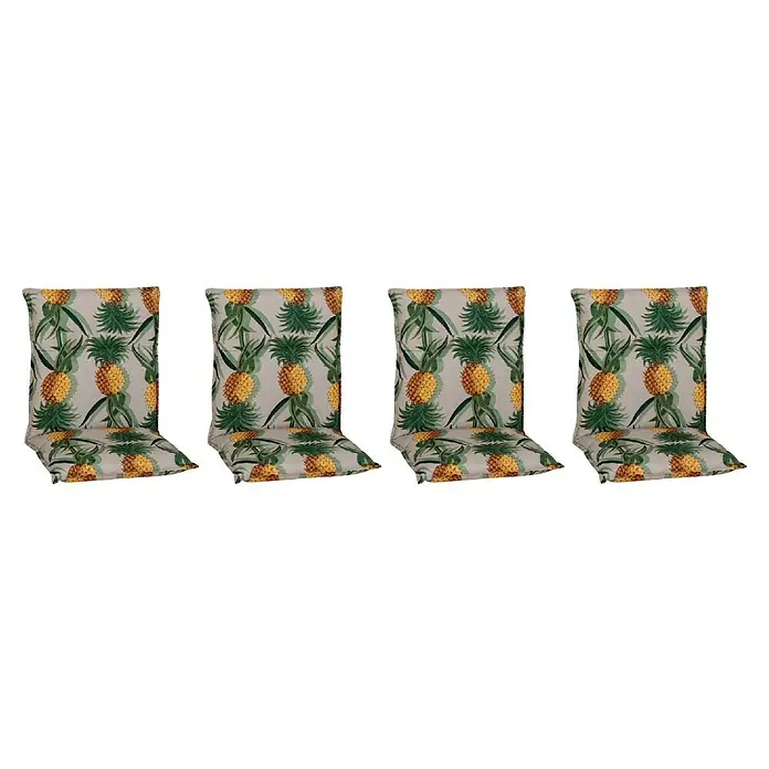 beo Gartenmöbel-Auflage Treffelstein - Niederlehner, 4 Stk., L x B x H: 98 x 46 x 8 cm, Baumwolle, Polyester, Grün/Gelb - Set aus vier Stuhlkissen mit Ananas-Muster. Die Stuhlkissen bieten Komfort und einen tropischen Touch für Ihre Sitzgelegenheiten.
