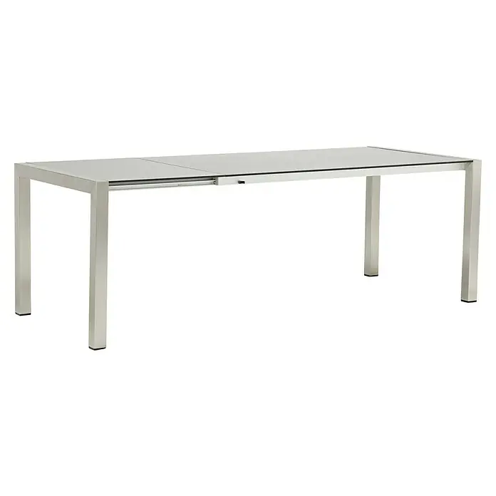 Acamp Gartenmöbel-Set Skye/Auris - 7 -tlg., Edelstahl, Teak, HPL, Braun/Anthrazit, Gartenstuhl stapelbar - Ein eleganter Ausziehtisch in neutralen Farbtönen, ideal für moderne Essbereiche. Die Tischplatte lässt sich leicht vergrößern.