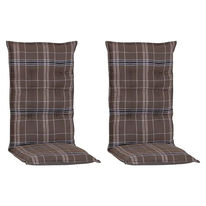 beo Gartenmöbel-Auflage Brilon - Hochlehner, 2 Stk., Baumwolle, Polyester, Braun - Zwei karierte, gesteppte Polsterauflagen in Braun- und Beigetönen mit Knöpfen zur Befestigung. Ideal für Gartenmöbel und mehr Komfort.