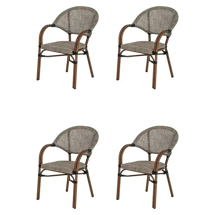 Acamp Stapelsessel Maui - 4 Stk., Aluminium, Stapelbar, Braun, B x T x H: 60,5 x 56 x 85 cm - Vier Rattanstühle mit Armlehnen und einem Metallrahmen. Ideal für den Garten oder die Terrasse. Sie sind strapazierfähig und bequem.