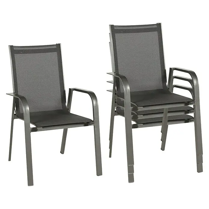 Acamp Stapelsessel Urban - 6 Stk., Aluminium, Acatex, Anthrazit, B x T x H: 62 x 69 x 97 cm - Stapelbare graue Gartenstühle aus Metall, ideal für den Außenbereich, robust und platzsparend.