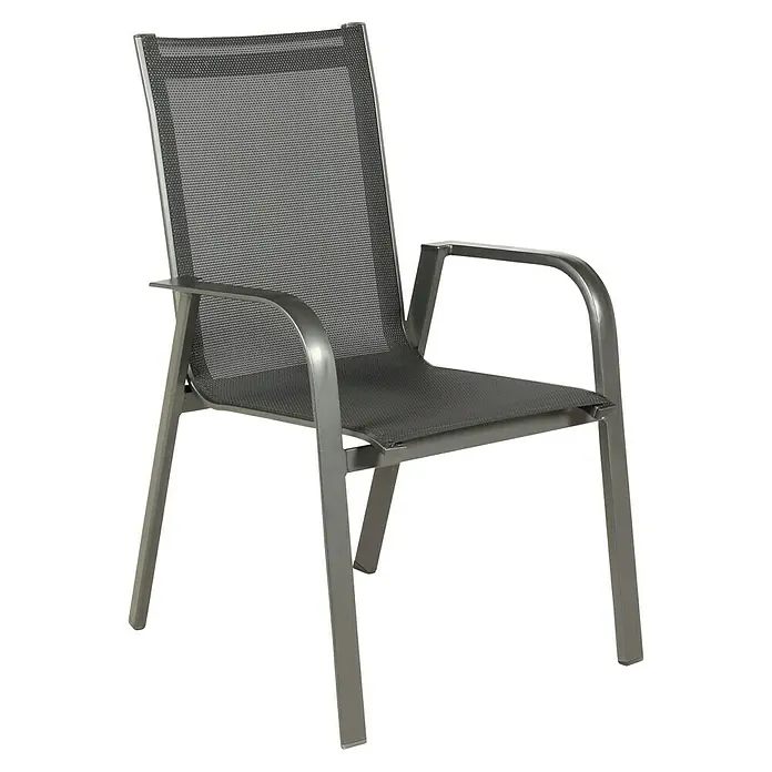 Acamp Stapelsessel Urban - 6 Stk., Aluminium, Acatex, Anthrazit, B x T x H: 62 x 69 x 97 cm - Moderner grauer Terrassenstuhl mit Armlehnen und Netzbespannung für Komfort und Stil im Außenbereich. Ideal für Garten und Balkon.
