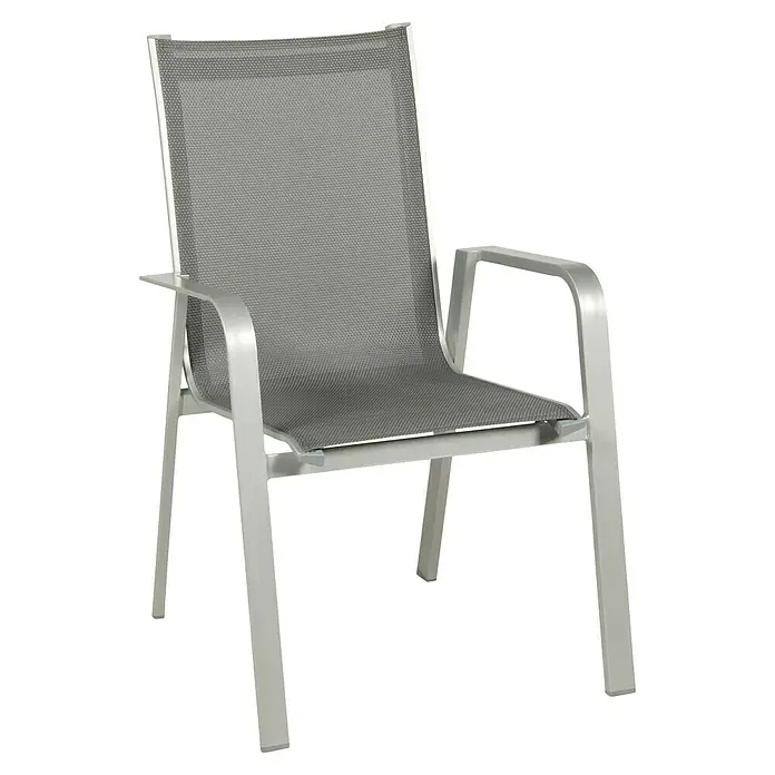 Acamp Stapelsessel Urban - 6 Stk., Aluminium, Acatex, Grau, B x T x H: 62 x 69 x 97 cm - Ein moderner grauer Outdoor-Stuhl mit Aluminiumrahmen und Netzbespannung, ideal für Garten und Terrasse.