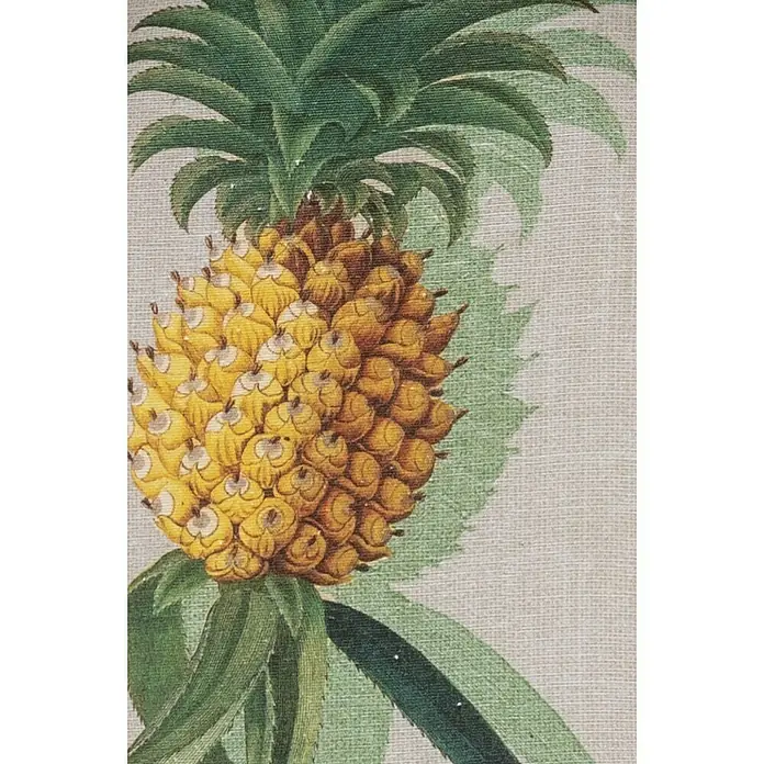 beo Gartenmöbel-Auflage Treffelstein - Relaxsesselauflage, 1 Stk., L x B x H: 171 x 46 x 8 cm, Baumwolle, Polyester, Grün/Gelb - Nahaufnahme einer Ananasillustration mit grünen Blättern und einer gelb-braunen Frucht auf Leinwandstruktur.