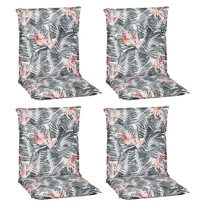 beo Gartenmöbel-Auflage Tamky - Niederlehner, 4 Stk., L x B x H: 98 x 46 x 8 cm, Baumwolle, Polyester, Rosa/Blau - Vier tropische Sitzkissen mit Blättermuster für Stühle, ideal für den Innen- und Außenbereich und für bequemes Sitzen.