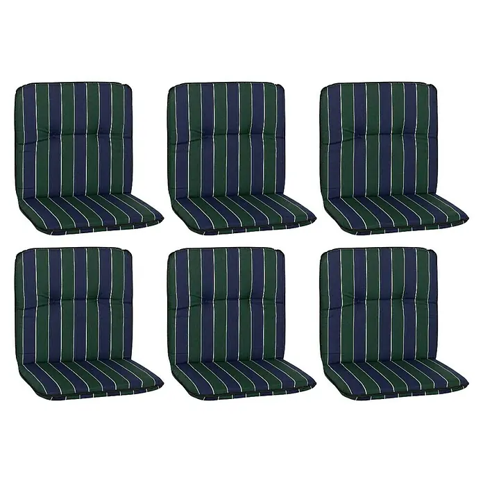 beo Gartenmöbel-Auflage Paselista - Niederlehner, 6 Stk., L x B x H: 96 x 47 x 5 cm, Baumwolle, Polyester, Blau/Grün - Sechs gestreifte Stuhlkissen in Marineblau, Grün und Weiß, die Komfort und Stil für Ihre Gartenmöbel bieten.