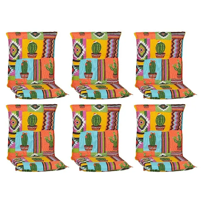 beo Gartenmöbel-Auflage Tijuana - Niederlehner, 6 Stk., L x B x H: 98 x 46 x 8 cm, Baumwolle, Polyester, Gelb/Orange - 6er-Set Stuhlkissen mit farbenfrohem Kakteen-Patchworkmuster. Perfekt um Stühlen einen Hauch von fröhlichem Wüstenflair zu verleihen und Sitzkomfort zu verbessern.