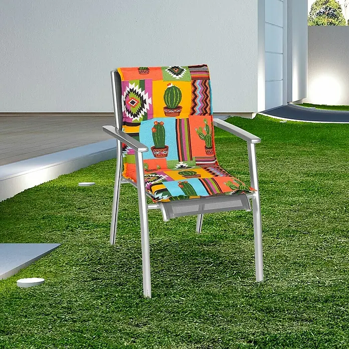 beo Gartenmöbel-Auflage Tijuana - Niederlehner, 6 Stk., L x B x H: 98 x 46 x 8 cm, Baumwolle, Polyester, Gelb/Orange - Der farbenfrohe Stuhlkissenbezug mit Kaktus- und Aztekenmuster bringt einen Hauch von Wüste auf Ihre Terrasse oder in Ihren Garten.