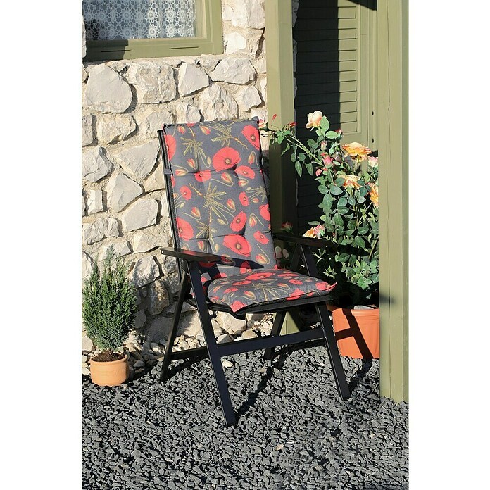 beo Gartenmöbel-Auflage Trondheim (Hochlehner, 2 Stk., L x B x H: 118 x 46 x 8 cm, 50% Baumwolle, 50% Polyester, Schwarz/Rot) | BAUHAUS