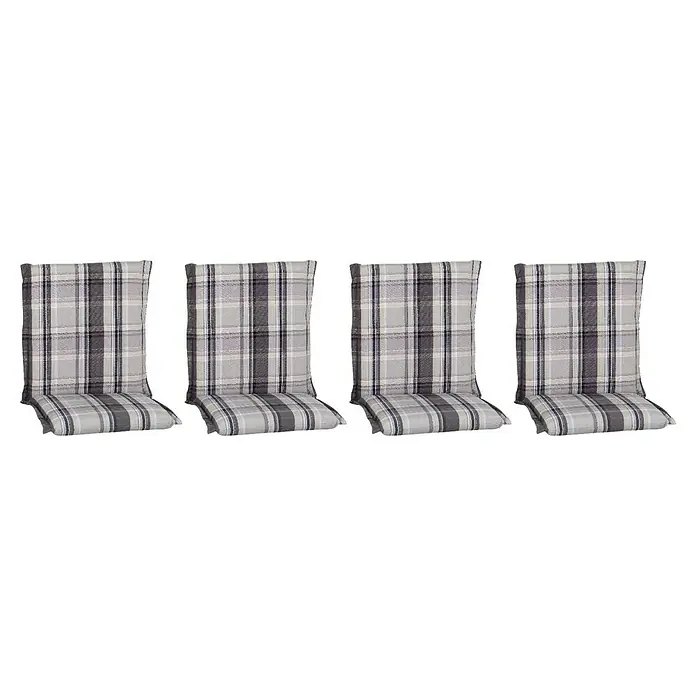 beo Gartenmöbel-Auflage Atika - Niederlehner, 4 Stk., L x B x H: 100 x 52 x 8 cm, Dralon, Polyester, Grau/Weiß - Vier karierte Stuhlkissen in Grau und Weiß, ideal, um jedem Essbereich einen Hauch von Komfort und Stil zu verleihen. Perfekt für lange Mahlzeiten.