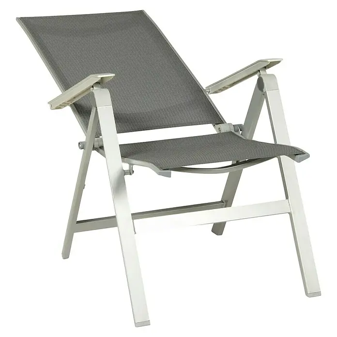 Acamp Gartenmöbel-Set Urban/Acaplan Loft - 5 -tlg., Aluminium, Textil, Klappbar, Anthrazit - Grauer, verstellbarer Liegestuhl mit weißem Rahmen. Perfekt für entspannte Stunden im Garten oder auf der Terrasse.