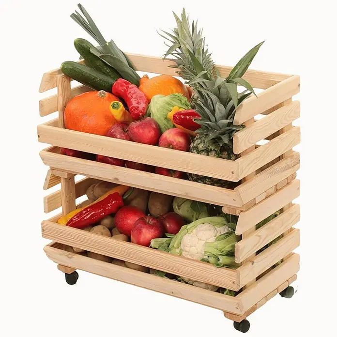 Proregal Holzregal Gemüseregal VeggieRoll mit Rollen - Anzahl Böden: 2 Stk., Schrauben, Natur