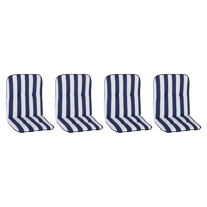 beo Gartenmöbel-Auflage Paselista - Niederlehner, 4 Stk., L x B x H: 96 x 47 x 5 cm, Baumwolle, Polyester, Blau/Weiß - Gestreifte Stuhlkissen.
