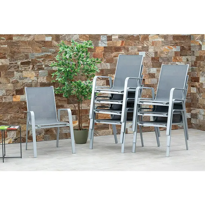 Acamp Stapelsessel Urban - 8 Stk., Aluminium, Acatex, Anthrazit/Silber, B x T x H: 62 x 69 x 97 cm - Stapelbare Gartenstühle aus grauem Metall. Praktisch und platzsparend für den Außenbereich, ideal für Terrasse und Garten.