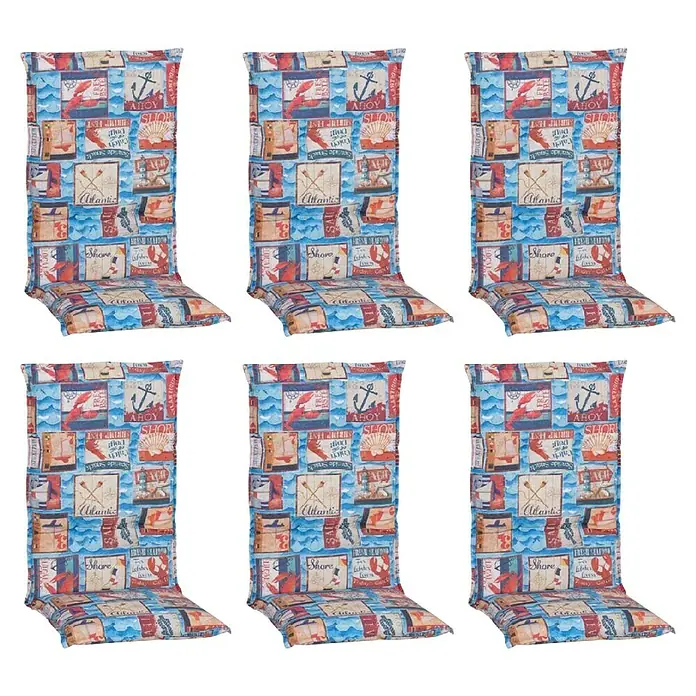 beo Gartenmöbel-Auflage Togo - Hochlehner, 6 Stk., L x B x H: 118 x 46 x 8 cm, Baumwolle, Polyester, Schaumvlies, Rot/Blau - Sechs dekorative Stuhlkissen mit nautischem Muster für den Innen- und Außenbereich.